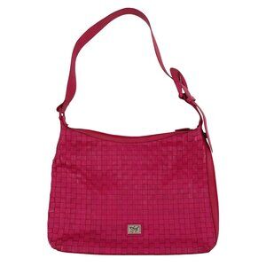 Sharif Studio Pink Leather Basketweave Woven Shoulder Handbag Bag Purse Zipper